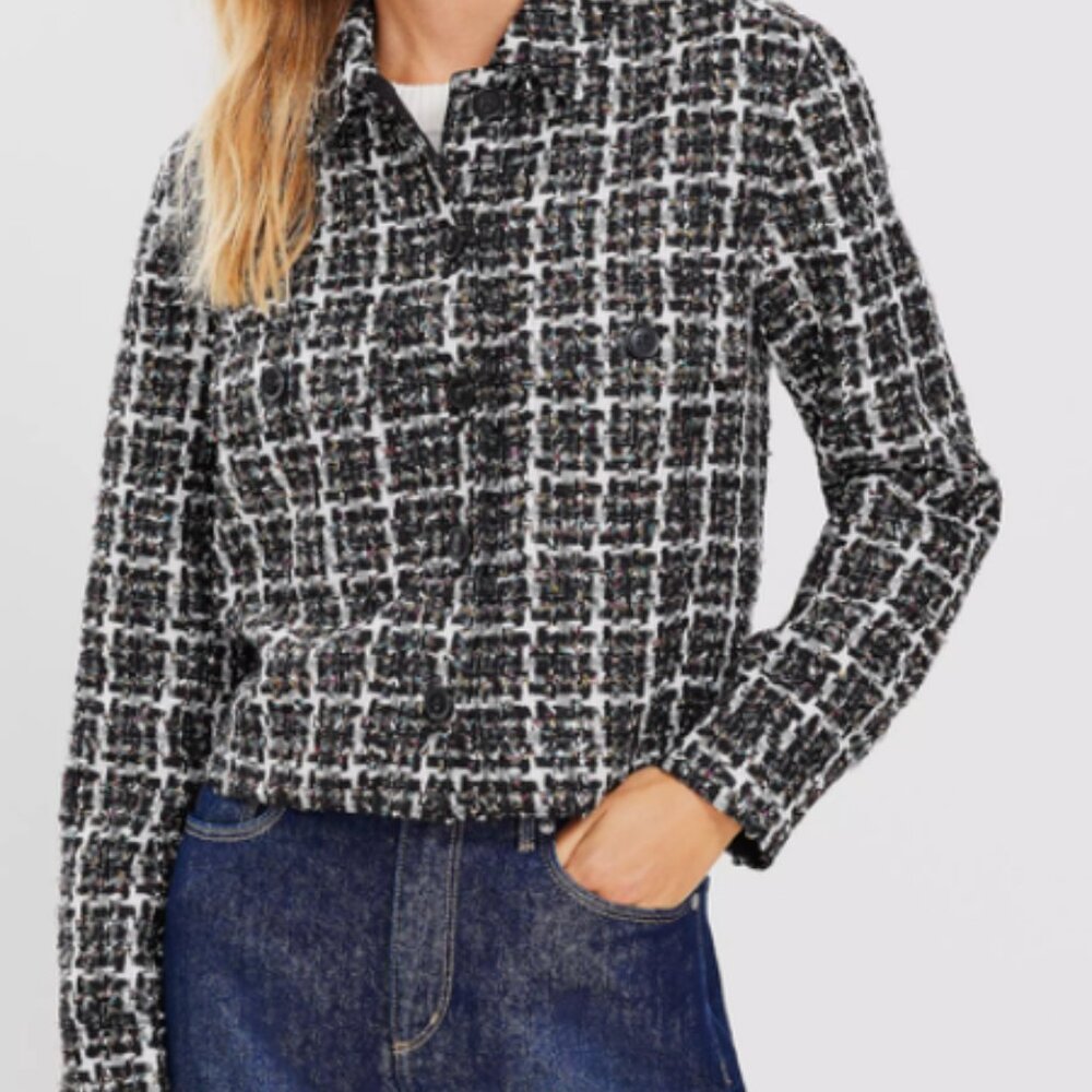 ANN TAYLOR LOFT BLACK SHIMMER TWEED CROPPED JACKET